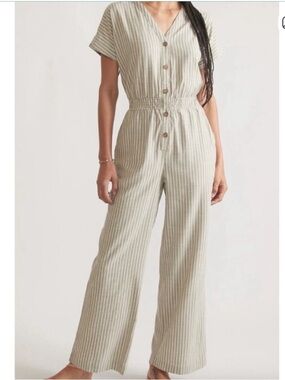NWT Marine Layer Lia Wide Leg Jumpsuit Olive Green Stripe Size
Large